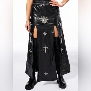 AKIRA CROSSING MY PATH MAXI FAUX LEATHER SKIRT